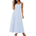 thumbnail image 1 of Women'S 2025 Summer Spaghetti Strap Plaid Square Neck A Line Casual Beach Vacation Long Maxi Dresses Light Blue L, 1 of 7