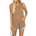 thumbnail image 1 of Women'S 2025 Summer Sweater Vest Sleeveless Knit Cardigan Button Down Tank Tops Khaki L, 1 of 7