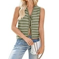thumbnail image 1 of Women'S 2025 Summer Trendy Crochet Knit V Neck Sleeveless Tie Front Striped Sweater Vests Beach Outfits  Green L, 1 of 7
