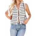 thumbnail image 1 of Women'S 2025 Summer Trendy Crochet Knit V Neck Sleeveless Tie Front Striped Sweater Vests Beach Outfits White S, 1 of 7