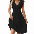thumbnail image 1 of Women'S 2025Eyelet Lace Embroidery Smocked Waist Party Dress Flutter Sleeve A Line Midi Long Sun Dress Black S, 1 of 8
