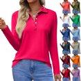 thumbnail image 1 of Women'S 2026 V Neck Long Sleeve Lapel Solid Color Button Up Loose Fit Casual Blouses,Hot Pink M, 1 of 5