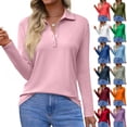 thumbnail image 1 of Women'S 2026 V Neck Long Sleeve Lapel Solid Color Button Up Loose Fit Casual Blouses,Pink Xl, 1 of 5