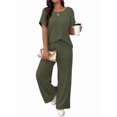 thumbnail image 1 of Women'S 2pcs Casual Short Sleeve Solid Color Top and Long Pants Trouser, 2 Piece Outfits Set for Women Army Green M, 1 of 8