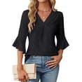 thumbnail image 1 of Women'S 3/4 Length Sleeve Tops Summer Dressy Casual Blouses Work Shirts Chiffon V Neck Outfits Black S, 1 of 8
