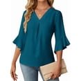 thumbnail image 1 of Women'S 3/4 Length Sleeve Tops Summer Dressy Casual Blouses Work Shirts Chiffon V Neck Outfits Green S, 1 of 8