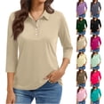 thumbnail image 1 of Women'S 3/4 Sleeve Collared Button Down Polo Shirts 2026 Spring Business Work Trendy Tops,Khaki Xxl, 1 of 5