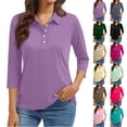 thumbnail image 1 of Women'S 3/4 Sleeve Collared Button Down Polo Shirts 2026 Spring Business Work Trendy Tops,Light Purple 3Xl, 1 of 5