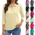 thumbnail image 1 of Women'S 3/4 Sleeve Collared Button Down Polo Shirts Golf Tee Casual Work T Shirts,Beige Xxl, 1 of 5