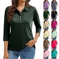 thumbnail image 1 of Women'S 3/4 Sleeve Collared Button Down Polo Shirts Golf Tee Casual Work T Shirts,Dark Green S, 1 of 5