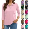 thumbnail image 1 of Women'S 3/4 Sleeve Collared Button Down Polo Shirts Golf Tee Casual Work T Shirts,Pink Xxl, 1 of 5