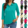 thumbnail image 1 of Women'S 3/4 Sleeve Collared Button Down Polo Shirts Golf Tee Casual Work T Shirts,Turquoise Xxl, 1 of 5