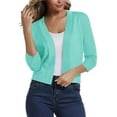 thumbnail image 1 of Women'S 3/4 Sleeve Cropped Cardigan Sweater Elegant Shrugs For Women Simple And Versatile Short Deep water blue 2XL, 1 of 5
