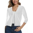 thumbnail image 1 of Women's Cropped Cardigan 3/4 Sleeve Spring Fall Sweater Solid Color White L, 1 of 7