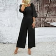 thumbnail image 1 of Women'S 3/4 Sleeve Jumpsuits Rsquare Neck Dressy Rompers Lace-Up High Waist Straight Casual Leg Bodysuits Black XL, 1 of 6