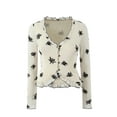 thumbnail image 1 of Women'S 3/4 Sleeve V-Neck Button Down Cherries Embroidery Cropped Cardigan Sweater Coat Floral Print L, 1 of 5