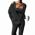 thumbnail image 1 of Women'S 3 Piece Knit Lounge Set Long Sleeve Cardigan Sleeveless Top Pants Sweatsuit Black 4XL, 1 of 4