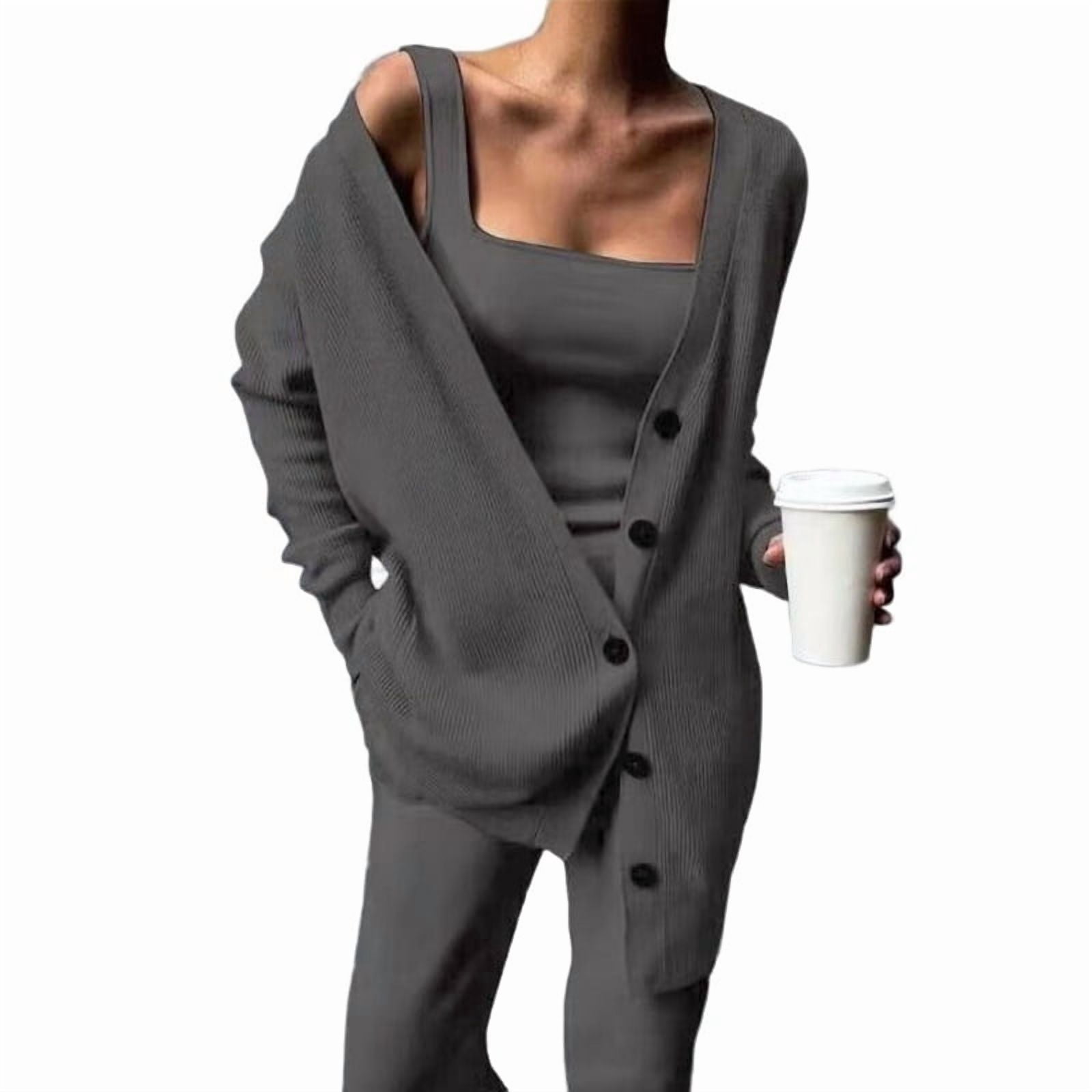 トップス LONG SLLEVE LOUNGE CARDIGAN 3 Women'S 3 Piece Knit Lounge Set Long Sleeve Cardigan Sleeveless
