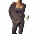 thumbnail image 1 of Women'S 3 Piece Knit Lounge Set Long Sleeve Cardigan Sleeveless Top Pants Sweatsuit Deep Coffee 4XL, 1 of 3