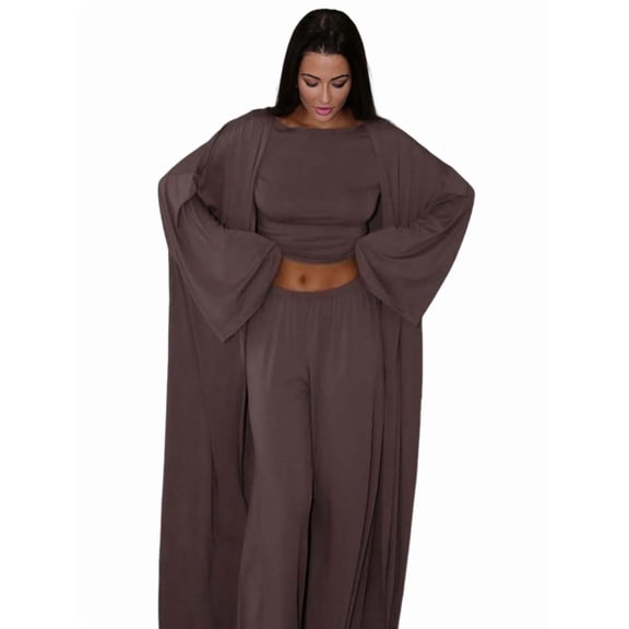 Women'S 3 Piece Lounge Sets Long Sleeve Shirts Long Cardigan Wide Leg Pants Tracksuits Fall Clothes Brown S