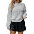 thumbnail image 1 of Women'S 3D Floral Appliques Crewneck Sweaters Long Sleeve Drop Shoulder Pullovers Elegant Knit Tops Grey M, 1 of 10