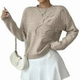 thumbnail image 1 of Women'S 3D Floral Appliques Crewneck Sweaters Long Sleeve Drop Shoulder Pullovers Elegant Knit Tops Khaki M, 1 of 8