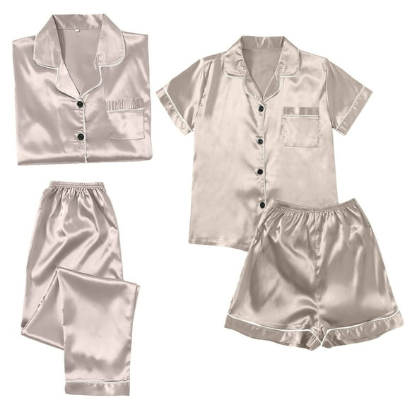Women'S 4Pcs For Plus Size For Casual Lace Suspenders Shorts Home Wear Pajamas Set