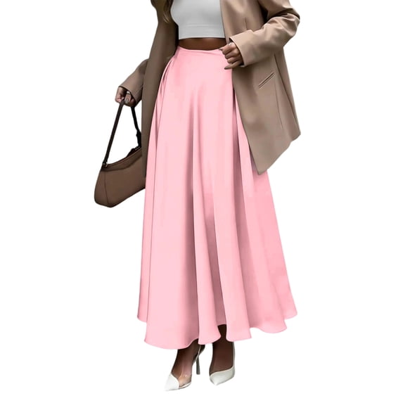 Women'S A-Line Long Maxi Swing Pleated Skirt Pink M