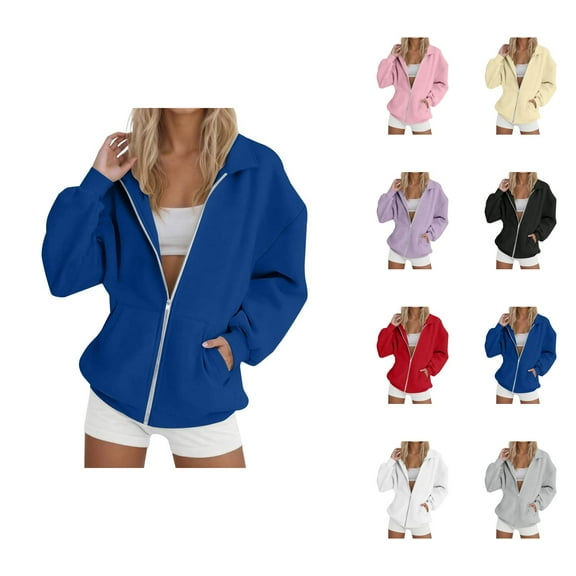 Women'S Activewear Women's Solid Color Sweatshirt Women's Casual And Fashionable Solid Color Zipper Hoodless Sweatshirt