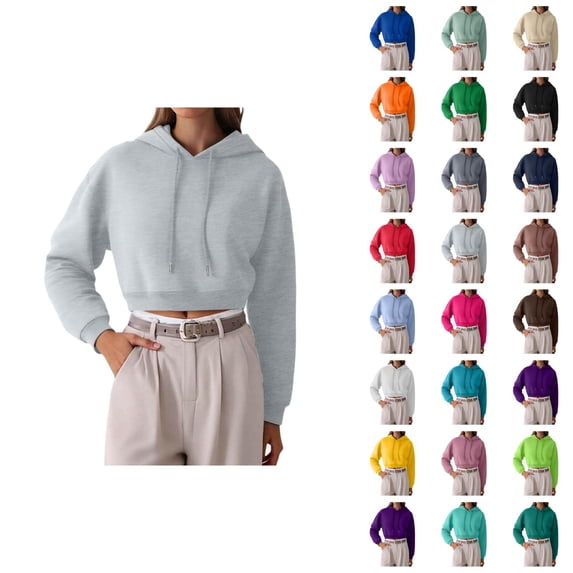 Women'S Activewear Women's Solid Color Sweatshirt Women's Casual Short Hooded Sweatshirt With Pockets Drawstring Pullover For Spring Summer Fall Everyday Wear