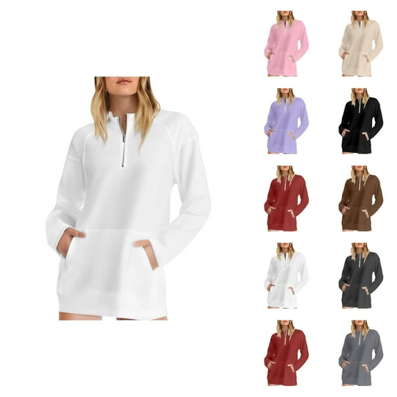 Women'S Activewear Women's Solid Sweatshirt Women's Half Zip Pocket Hooded Sweatshirt Without