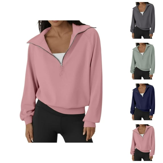 Fashion Clothing Women's Solid Color Sweatshirt Women's Zip Up Hoodless Sweatshirt Casual Long Sleeve Pullover For Spring Fall Daily Wear With Jeans Comfortable Lightweight Soft Pure Color