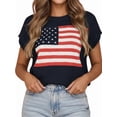 thumbnail image 1 of Women'S American Flag Pattern Cap Sleeve Crew Neck Sweater Casual Loose Pullover Cardigan Sweater, 1 of 8