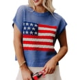 thumbnail image 1 of Women'S American Flag Sweater Cap Sleeve Crop Tops Crew Neck Loose Fit Knit Sweater Pullover Top Blue XL, 1 of 9