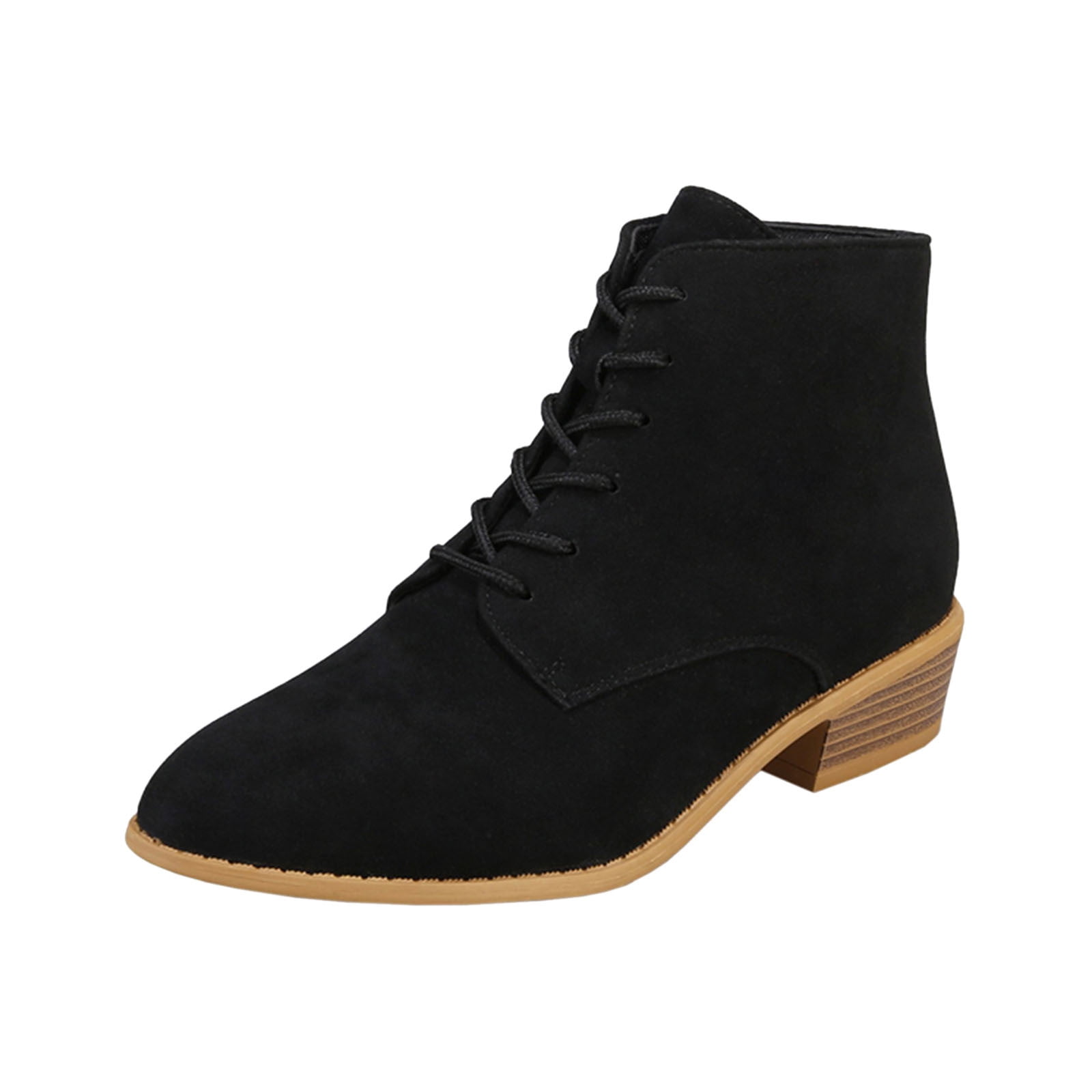 Women'S Ankle Boots Fashion Solid Suede Front Lace Up Side Zipper