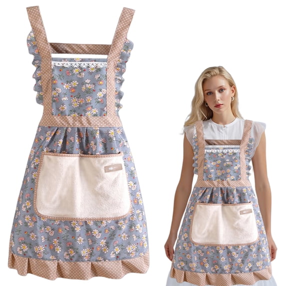 Women'S Apron With Pocket Printed Cotton Canvas Kitchen Apron For Cooking Baking Grilling And Gardening Oil Splash Protection Home And Work Use