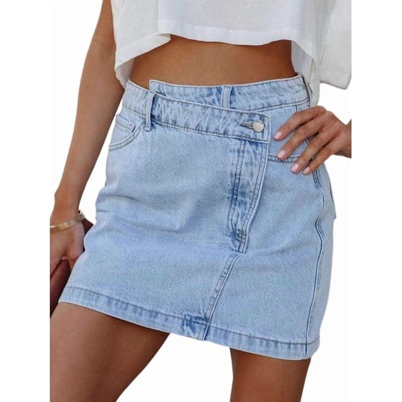 Women'S Asymmetrical Denim Mini Skirt Fashion Irregular Hem Casual Jeans Skirt Blue XXL