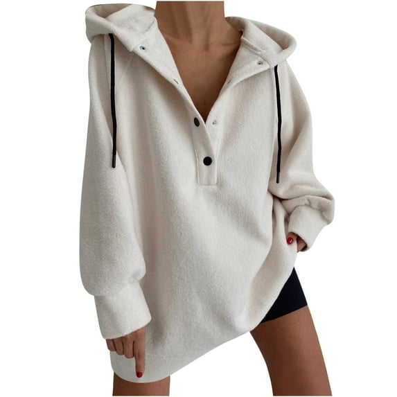 Women'S Athletic Hoodies Casual Fashion Solid Color Pullover Long Sleeved Loose Soft Comfortable Winter Hooded Sweater Tops White L