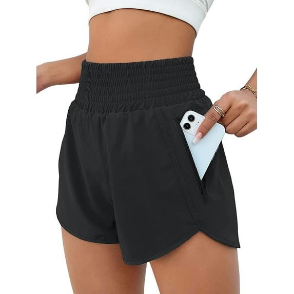 Women'S Athletic Shorts High Waisted Running Shorts Pocket Sporty Short Gym Elastic Workout Shorts Black S