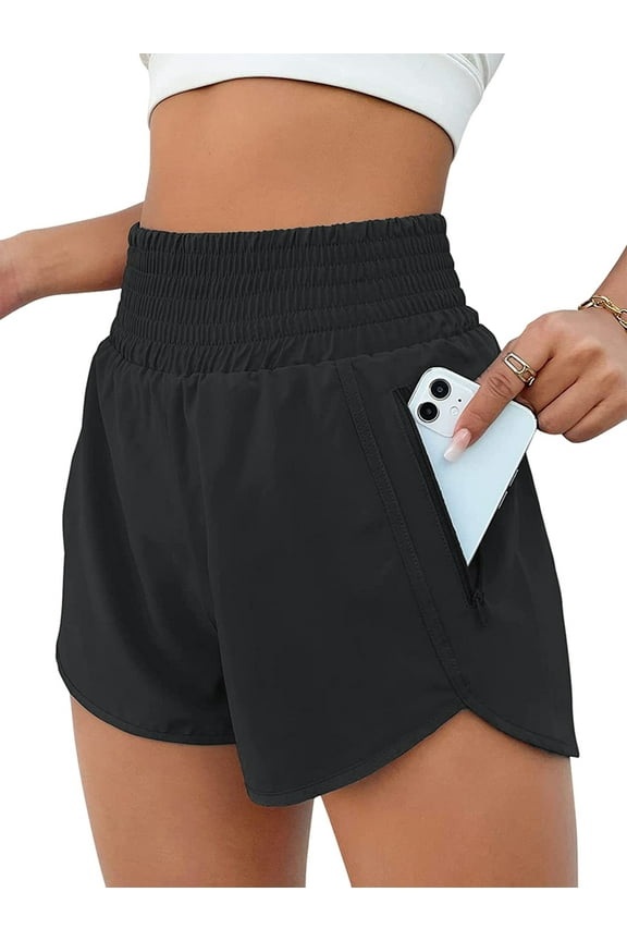 Women'S Athletic Shorts High Waisted Running Shorts Pocket Sporty Short Gym Elastic Workout Shorts Black S