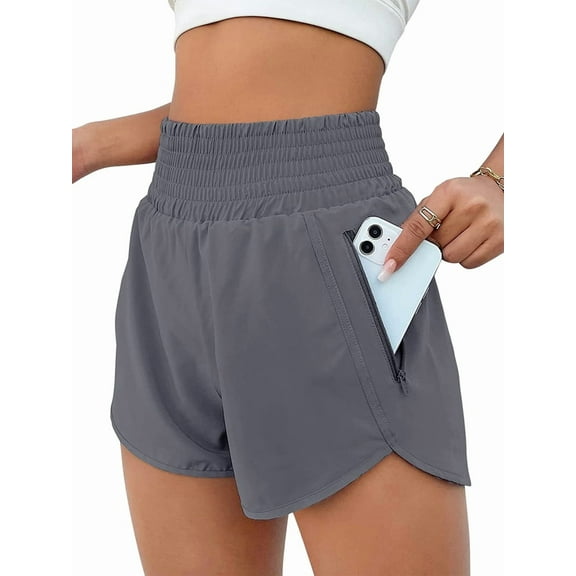 Women'S Athletic Shorts High Waisted Running Shorts Pocket Sporty Short Gym Elastic Workout Shorts Dark Gray M
