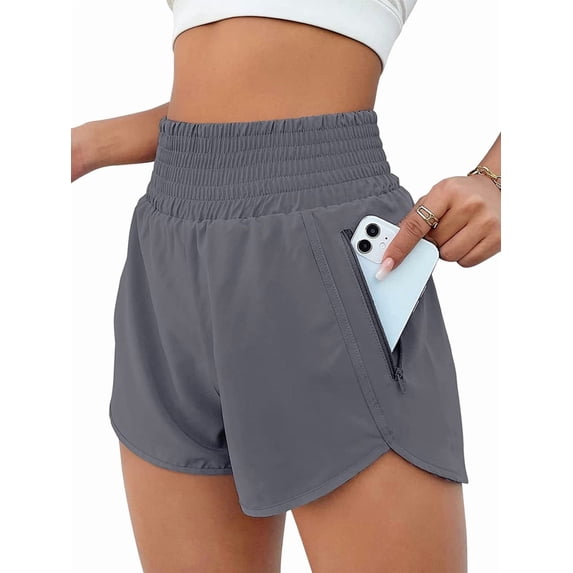 Women'S Athletic Shorts High Waisted Running Shorts Pocket Sporty Short Gym Elastic Workout Shorts Dark Gray XL