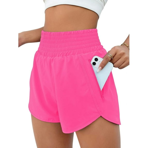 Women'S Athletic Shorts High Waisted Running Shorts Pocket Sporty Short Gym Elastic Workout Shorts Rose Red XL