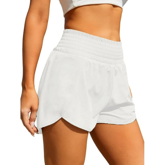Women'S Athletic Shorts High Waisted Running Shorts Pocket Sporty Short Gym Elastic Workout Shorts White M