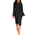 thumbnail image 1 of Women'S Autumn And Winter Solid Color Long Sleeve Round Neck Slit Sexy Backless Long Dress, 1 of 2