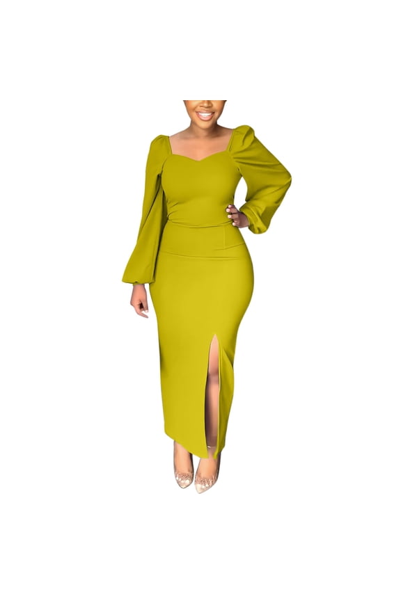 Women'S Autumn And Winter Solid Color Long Sleeved U Neck Open Sexy Dress