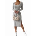 thumbnail image 1 of Women'S Autumn Dress 2 Long Sleeve Square Neck Knit Midi Beach Resort Dress Slit Slim Maxi Dress Grey XL, 1 of 8
