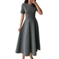 thumbnail image 1 of Women'S Autumn Elegant Classic Round Neck Short Sleeve Midi A-Line Flowing Elegant Winter Party Dress Gray S, 1 of 9