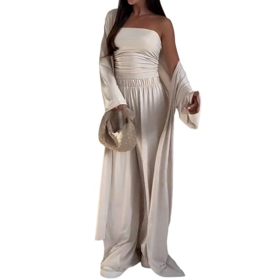 Women'S Autumn Home Wear Three-Piece Sportswear Casual Long-Sleeved Top High-Waisted Sports Pants Suit Apricot M