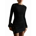 thumbnail image 1 of Women'S Autumn Long Sleeve Knit Fashion Basic Slim Fit Party Cocktail Evening Bodycon Short Dress Black M, 1 of 9